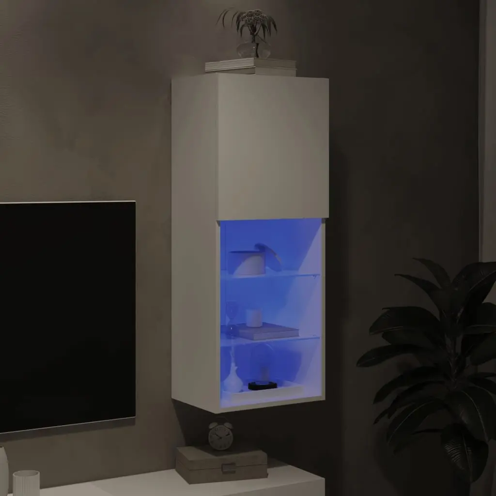 White Wall-Mounted TV Cabinet with LED