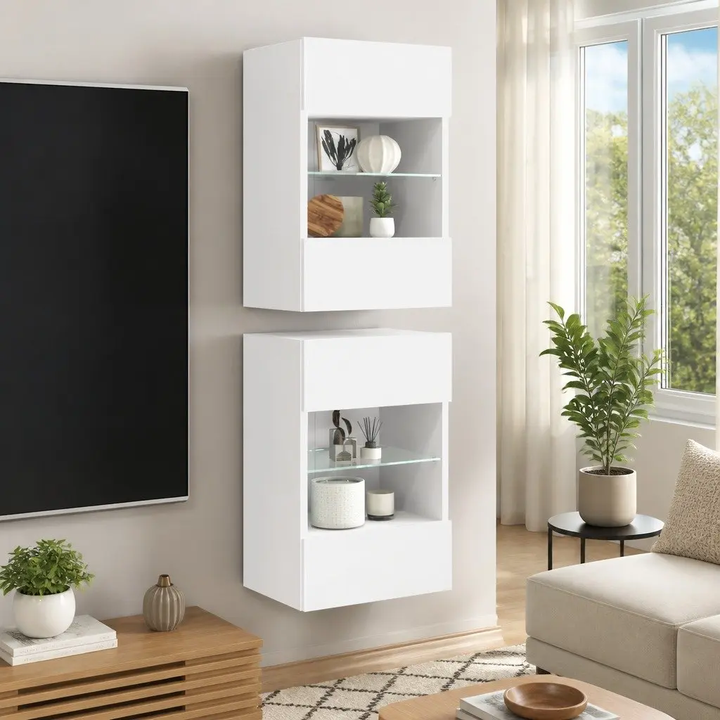 Wall Cabinets for Living Room 40x30x60.5 cm with RGB LED Lights 2 pcs White