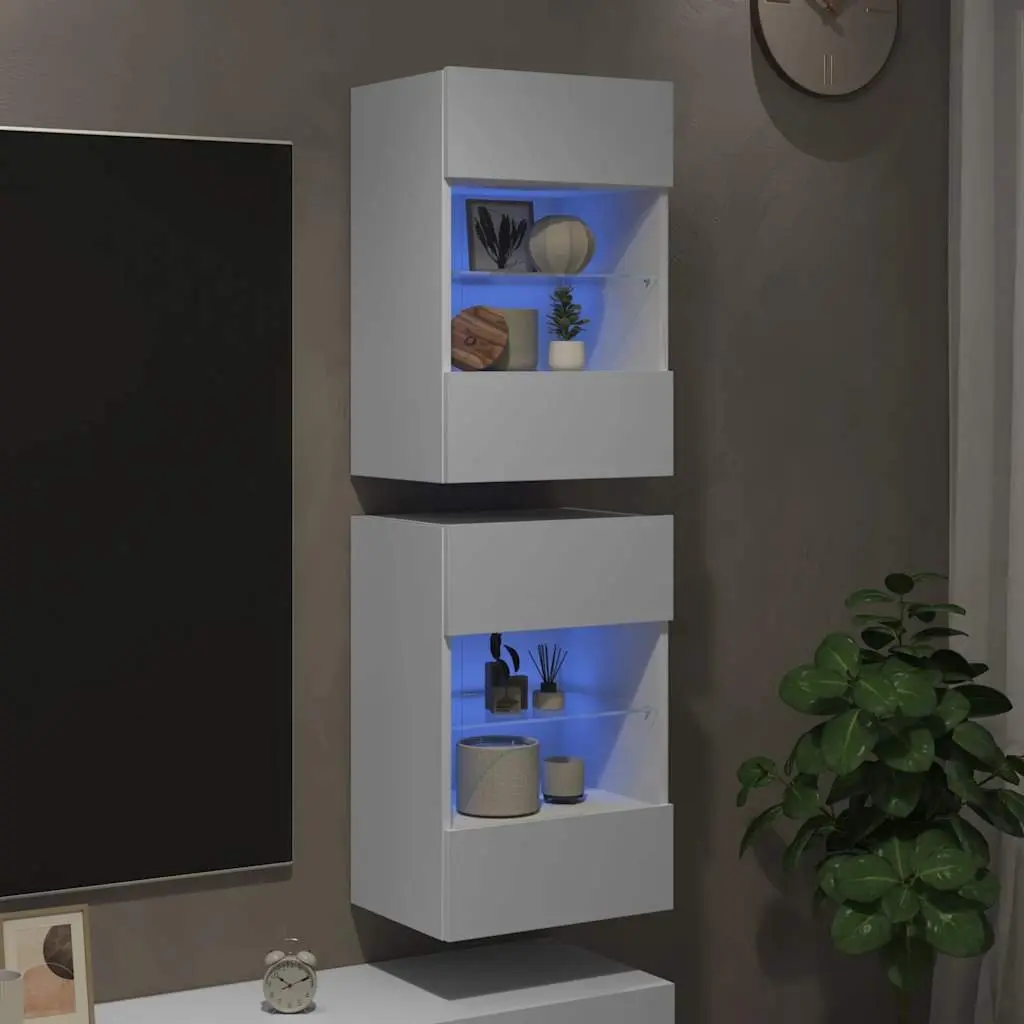 Wall Cabinets for Living Room 40x30x60.5 cm with RGB LED Lights 2 pcs White