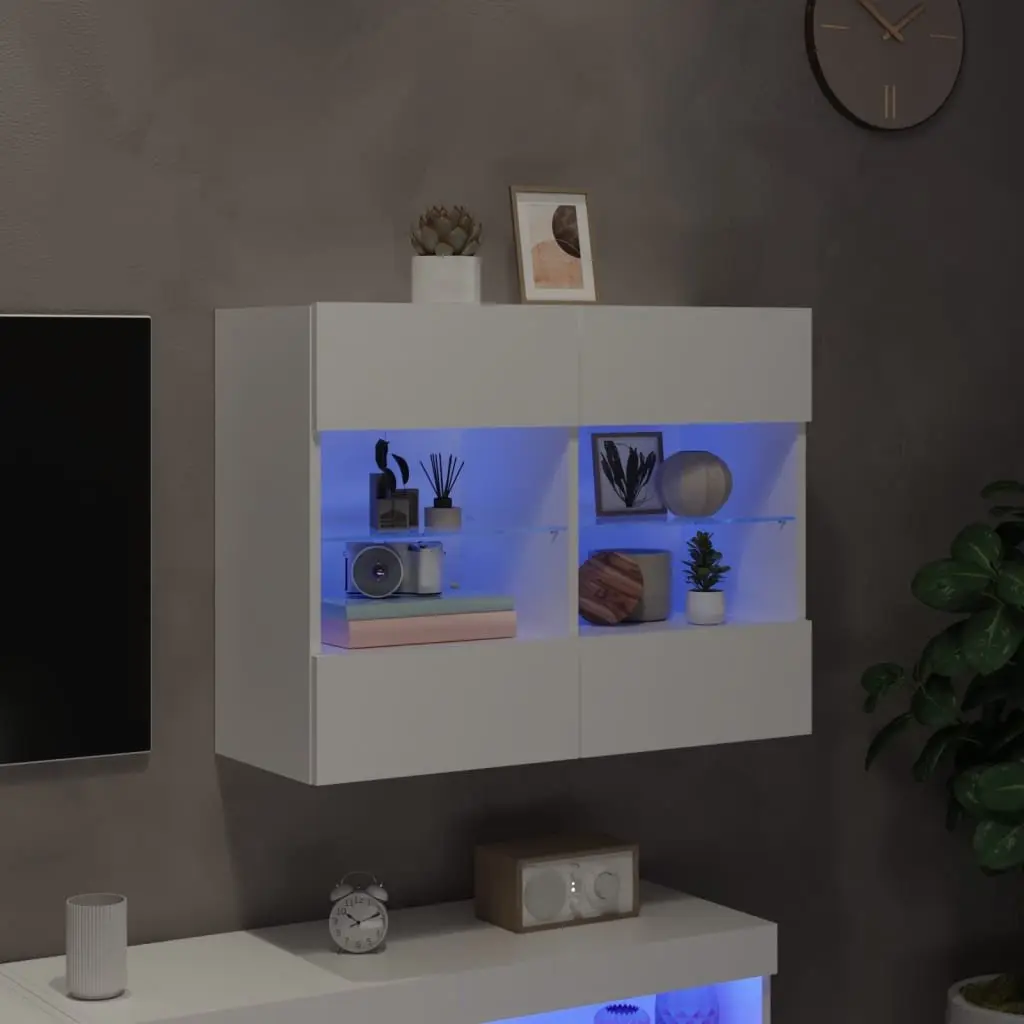TV Wall Cabinet for Living Room or Bedroom 78.5 x 30 x 60.5 cm White with RGB LED Lights