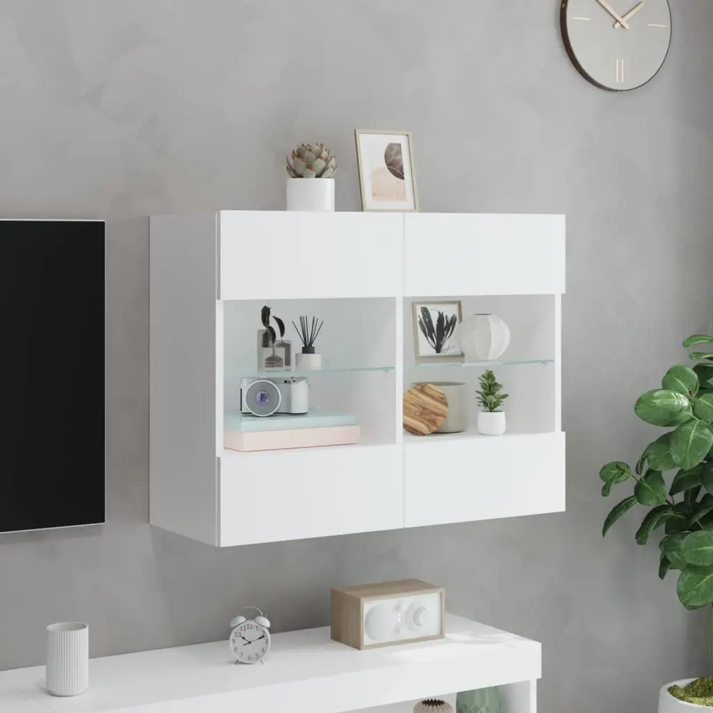 TV Wall Cabinet for Living Room or Bedroom 78.5 x 30 x 60.5 cm White with RGB LED Lights