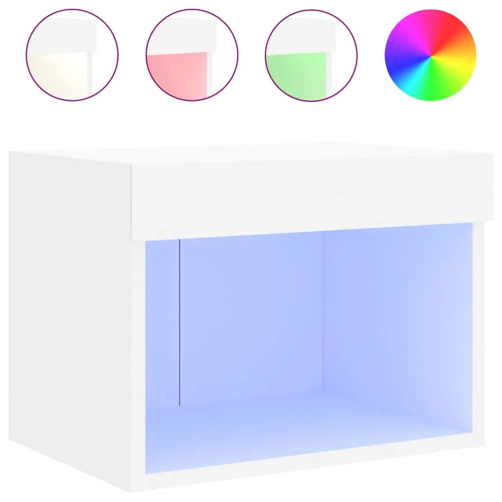 Wall-mounted Bedside Cabinet for Bedroom with RGB LED Lights White