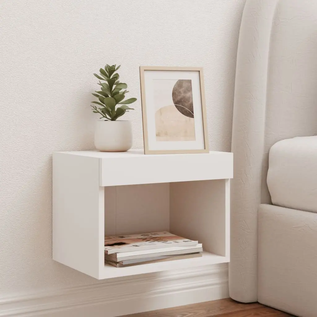 Wall-mounted Bedside Cabinet for Bedroom with RGB LED Lights White