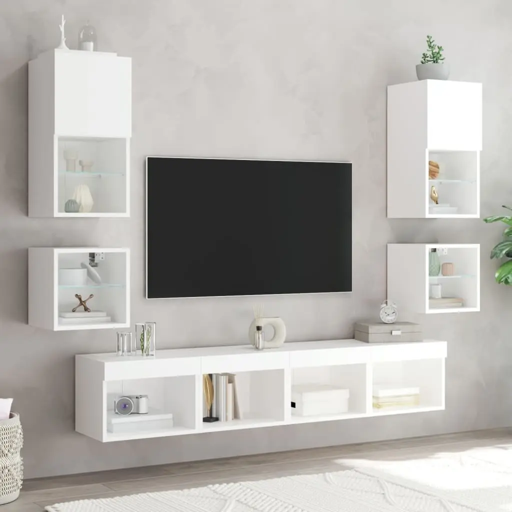 Wall-mounted Bedside Cabinet for Bedroom with RGB LED Lights White