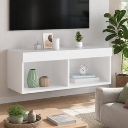 White TV Cabinet with RGB LED Lights: 80x30x30cm Dimensions