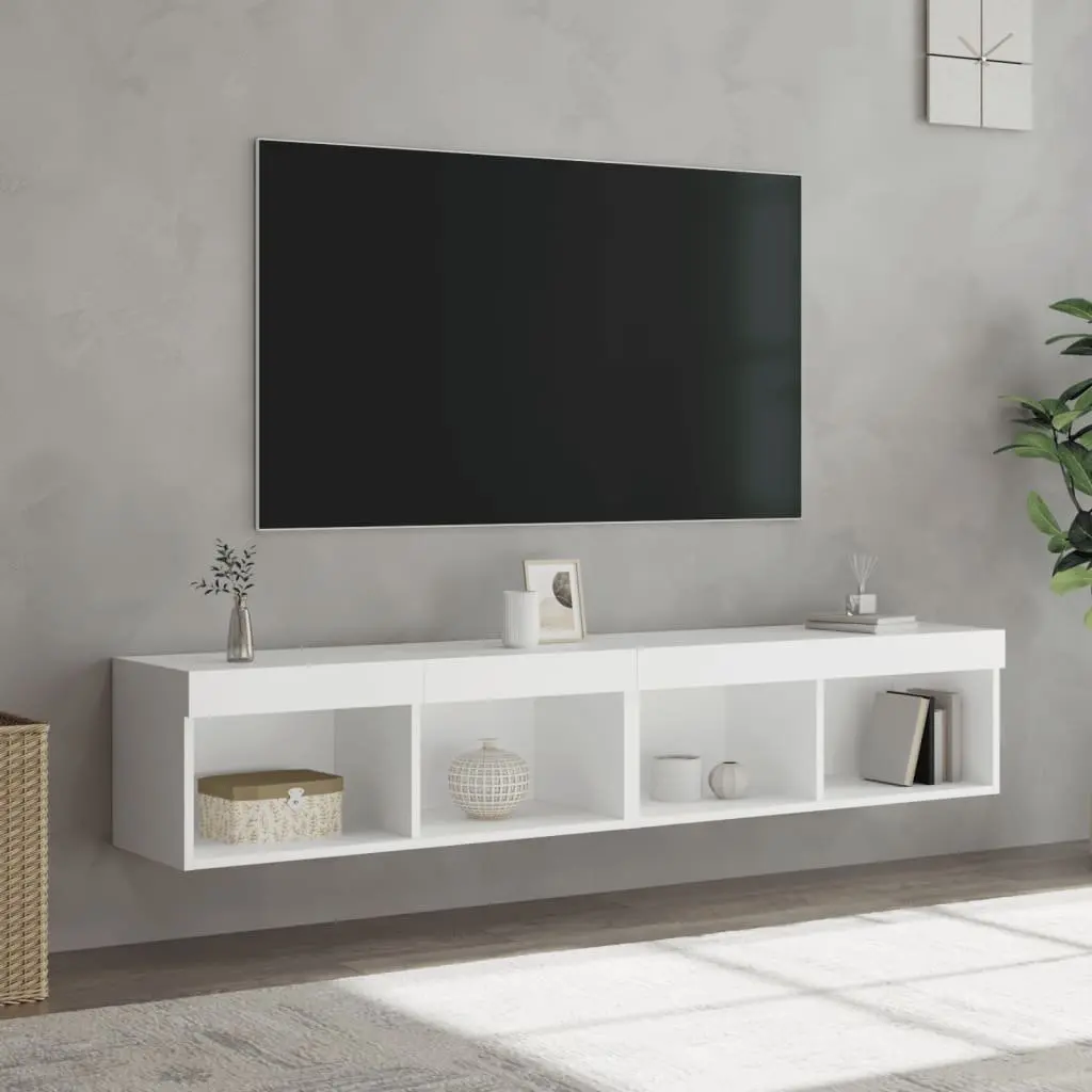 White Wall-Mounted TV Cabinet with LED Lights