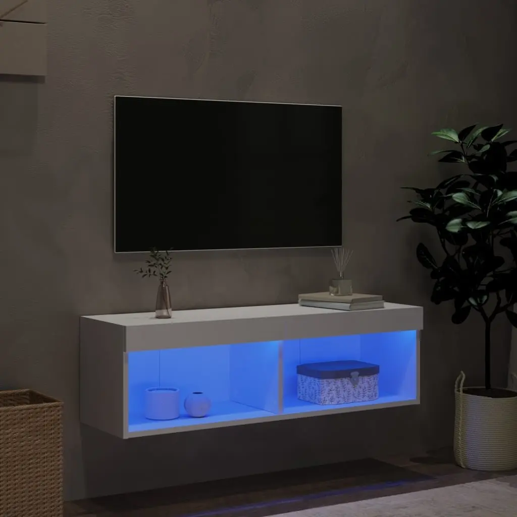 TV Cabinet Wall-Mounted Media Storage Unit White 100x30x30cm