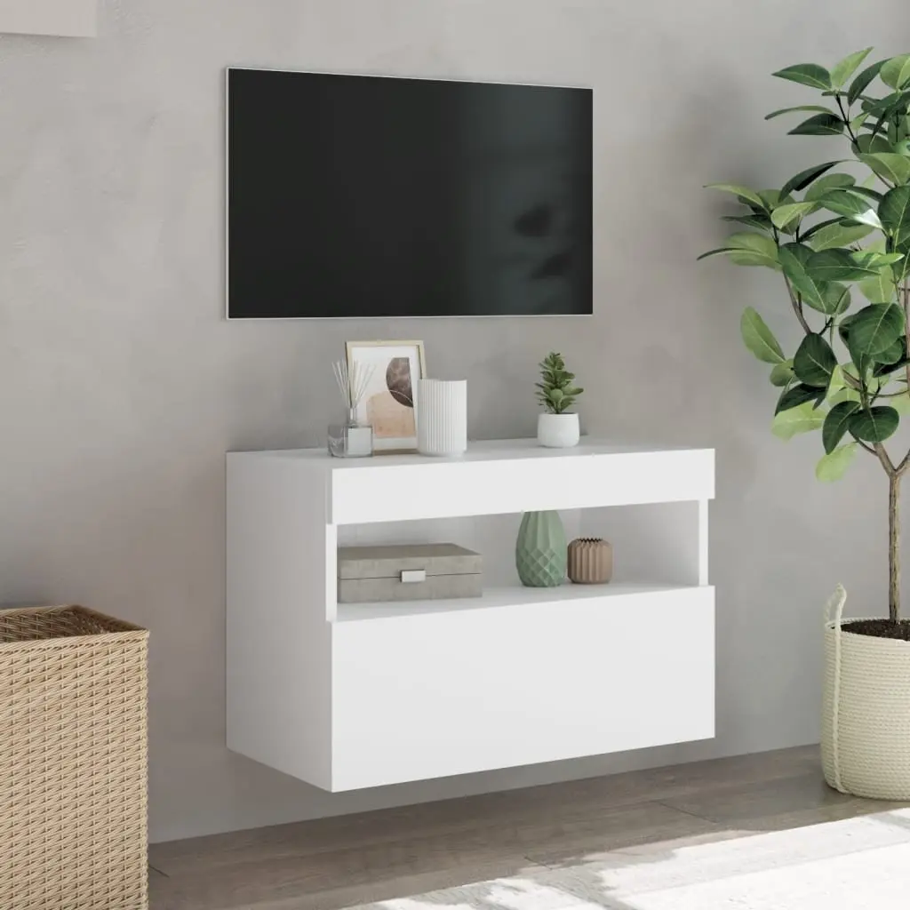 Floating Media Unit White 60x30x40cm RGB LED Lights for Living Room Storage