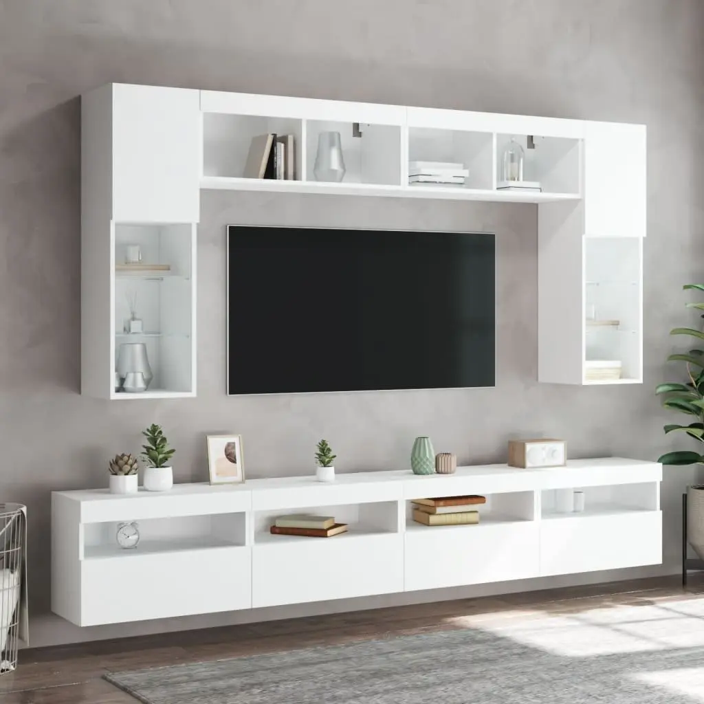 Floating Media Unit White 60x30x40cm RGB LED Lights for Living Room Storage