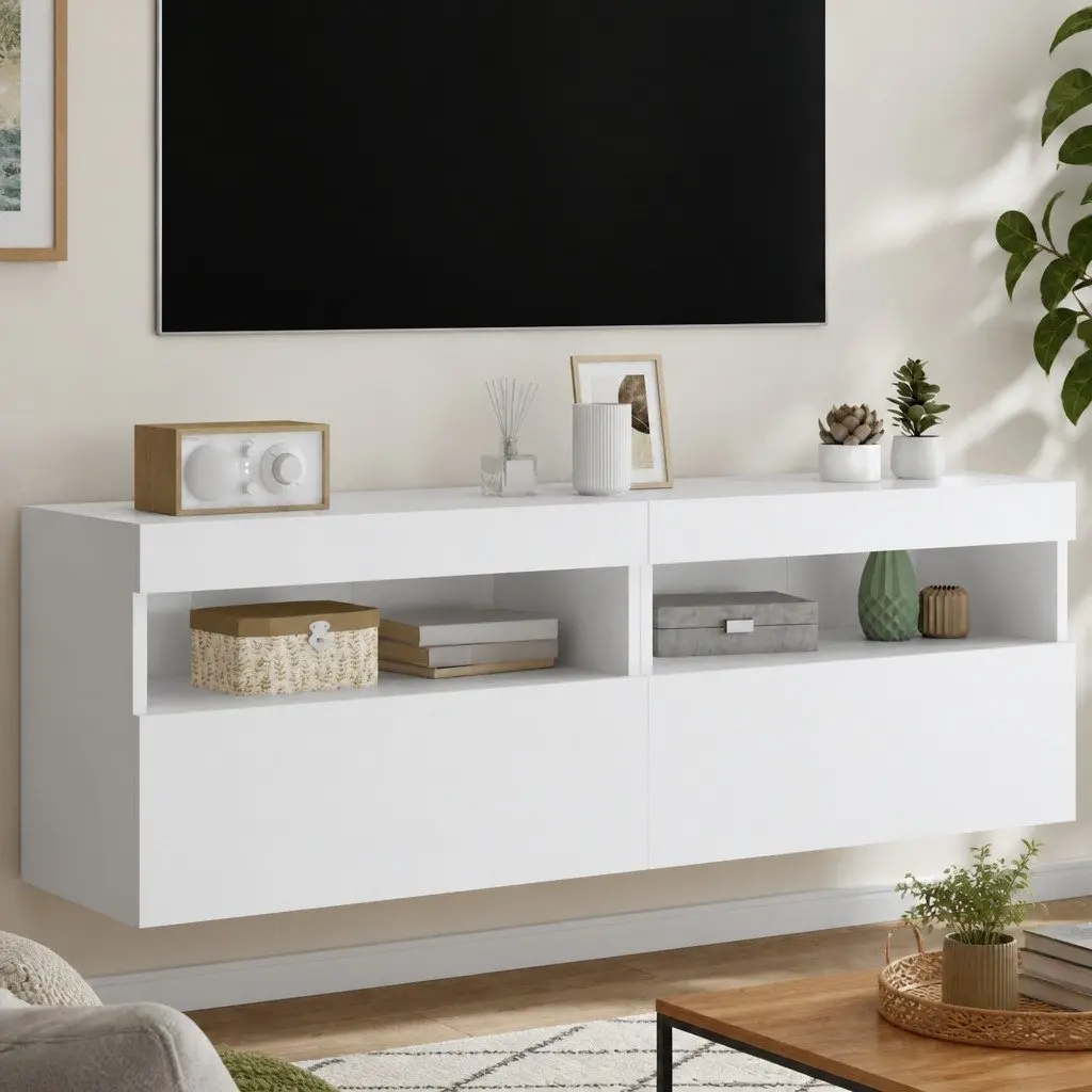 TV Wall Cabinet for Living Room with RGB LED Lights White 60x30x40cm