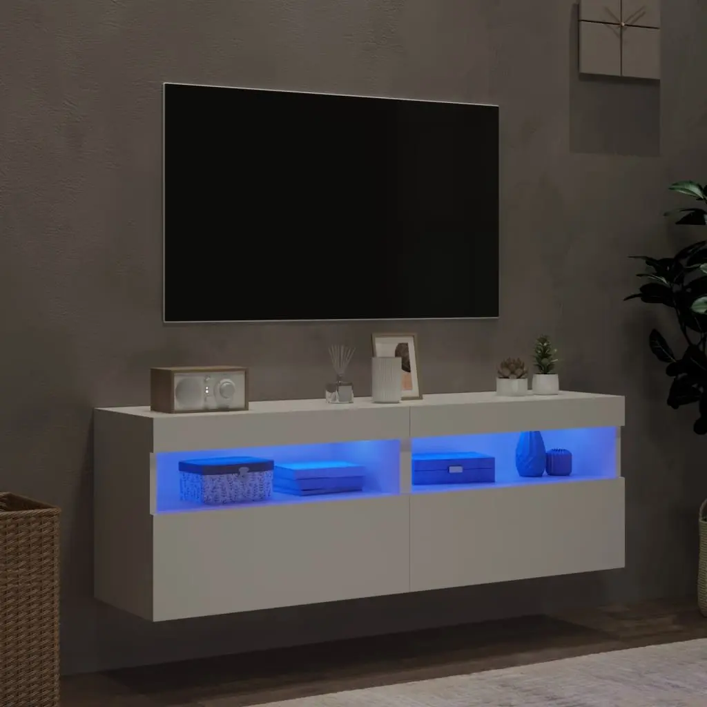 TV Wall Cabinet for Living Room with RGB LED Lights White 60x30x40cm