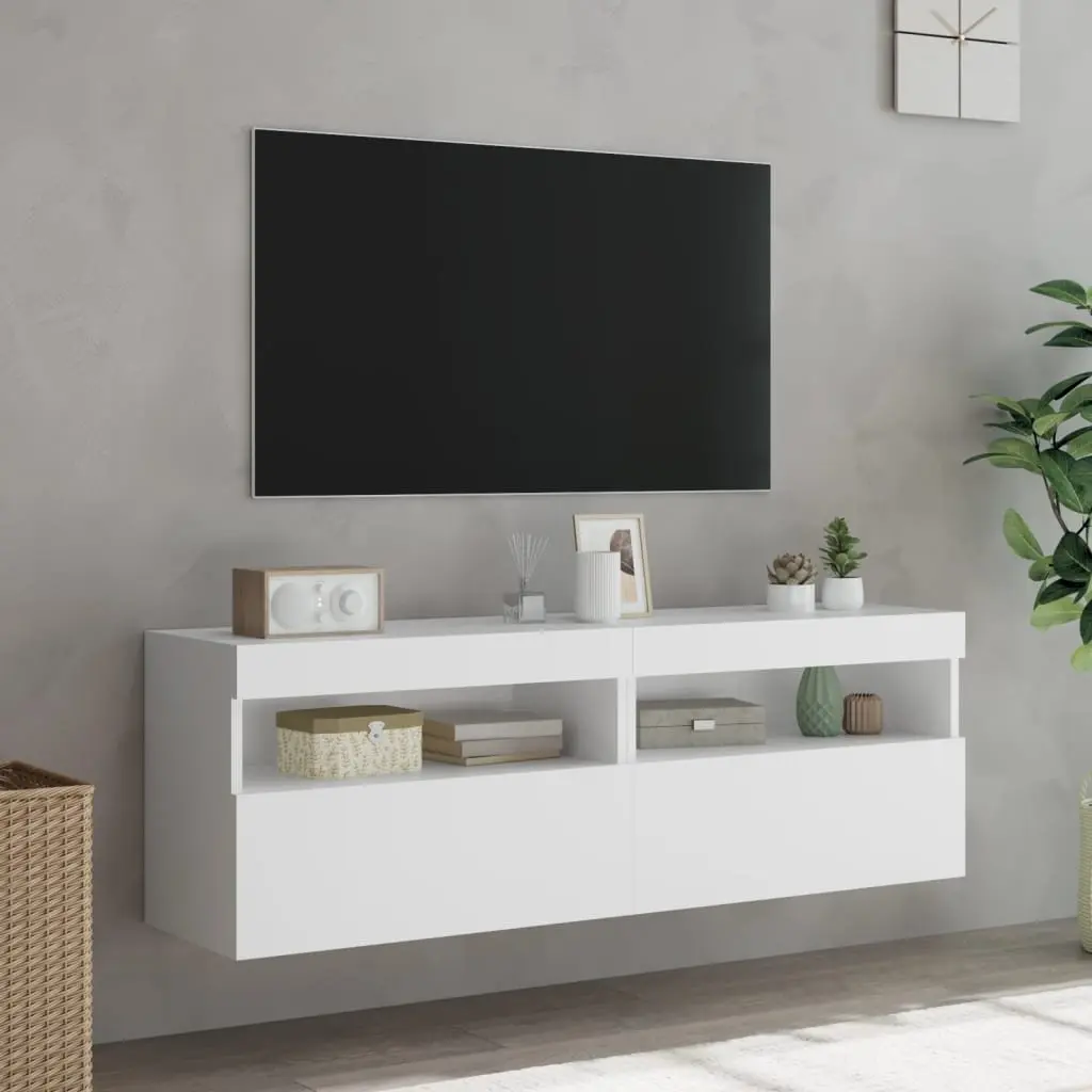 TV Wall Cabinet for Living Room with RGB LED Lights White 60x30x40cm