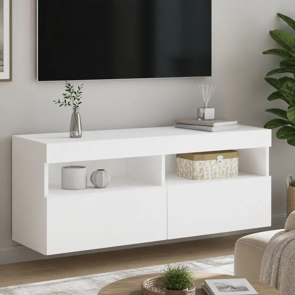 White Wall-Mounted TV Storage Unit