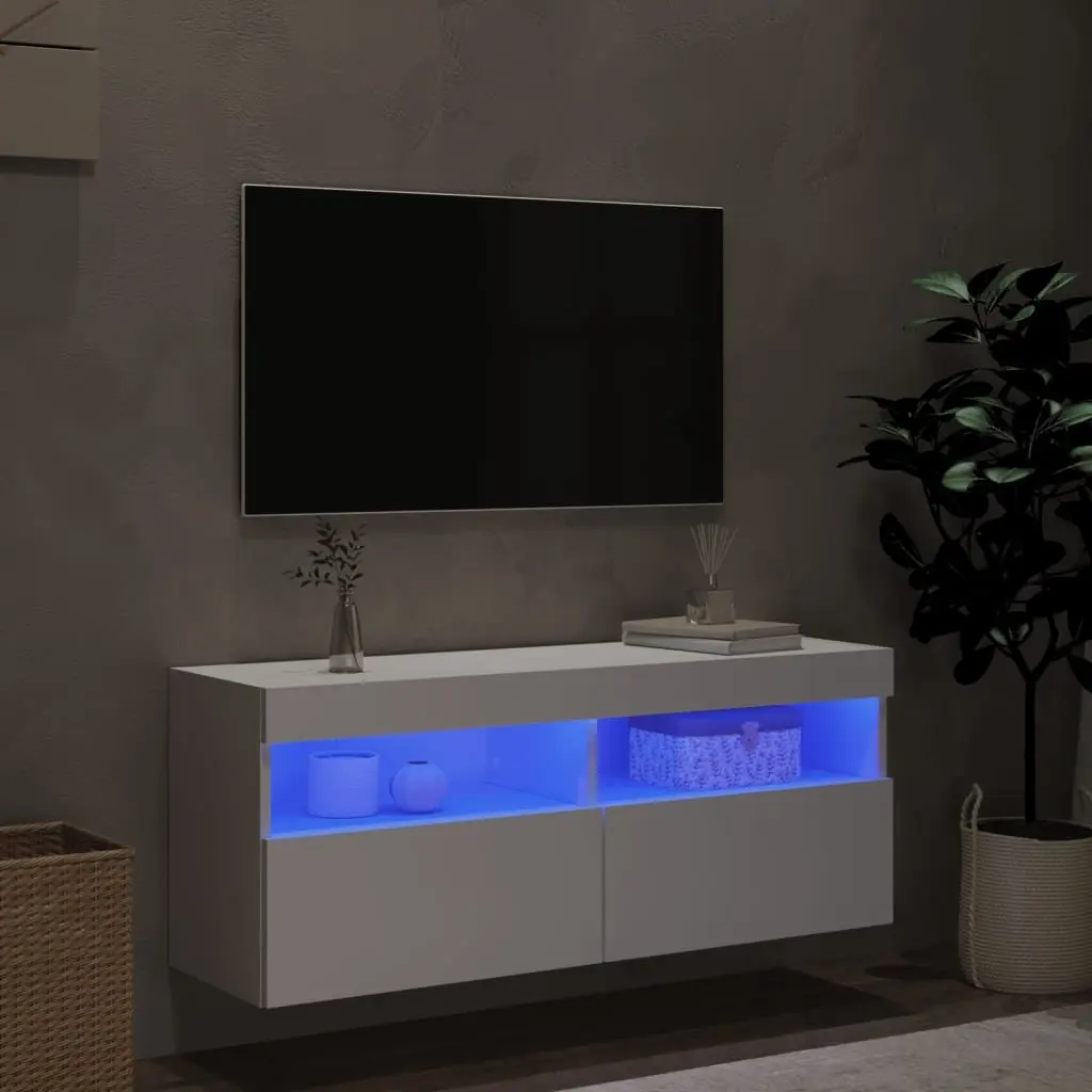 White Wall-Mounted TV Storage Unit