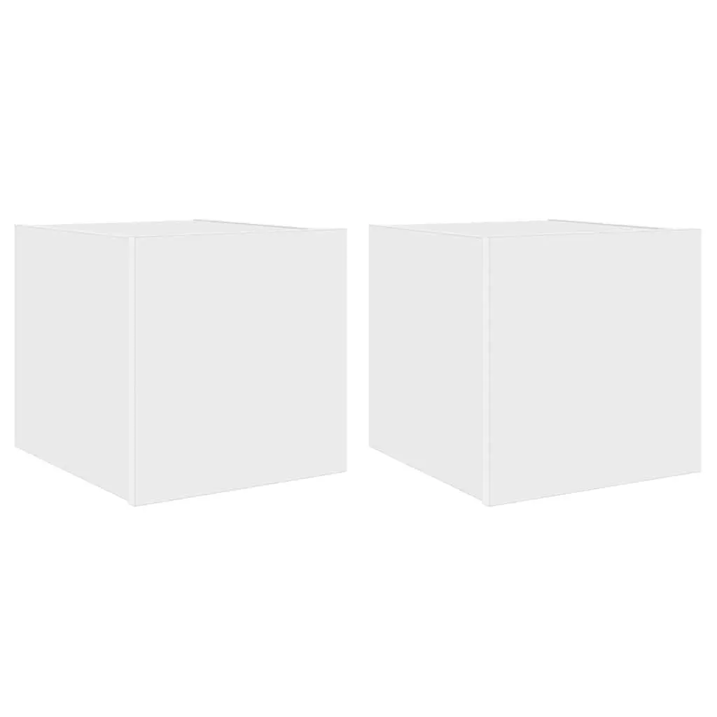 TV Wall Cabinets for Living Room 2 Piece White with RGB LED Lights
