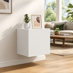 White Floating TV Wall Cabinets Set with LED Lights