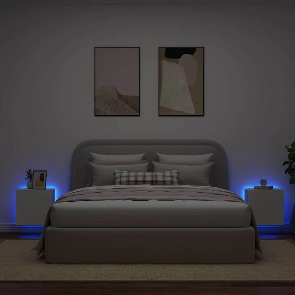 White Floating TV Wall Cabinets Set with LED Lights