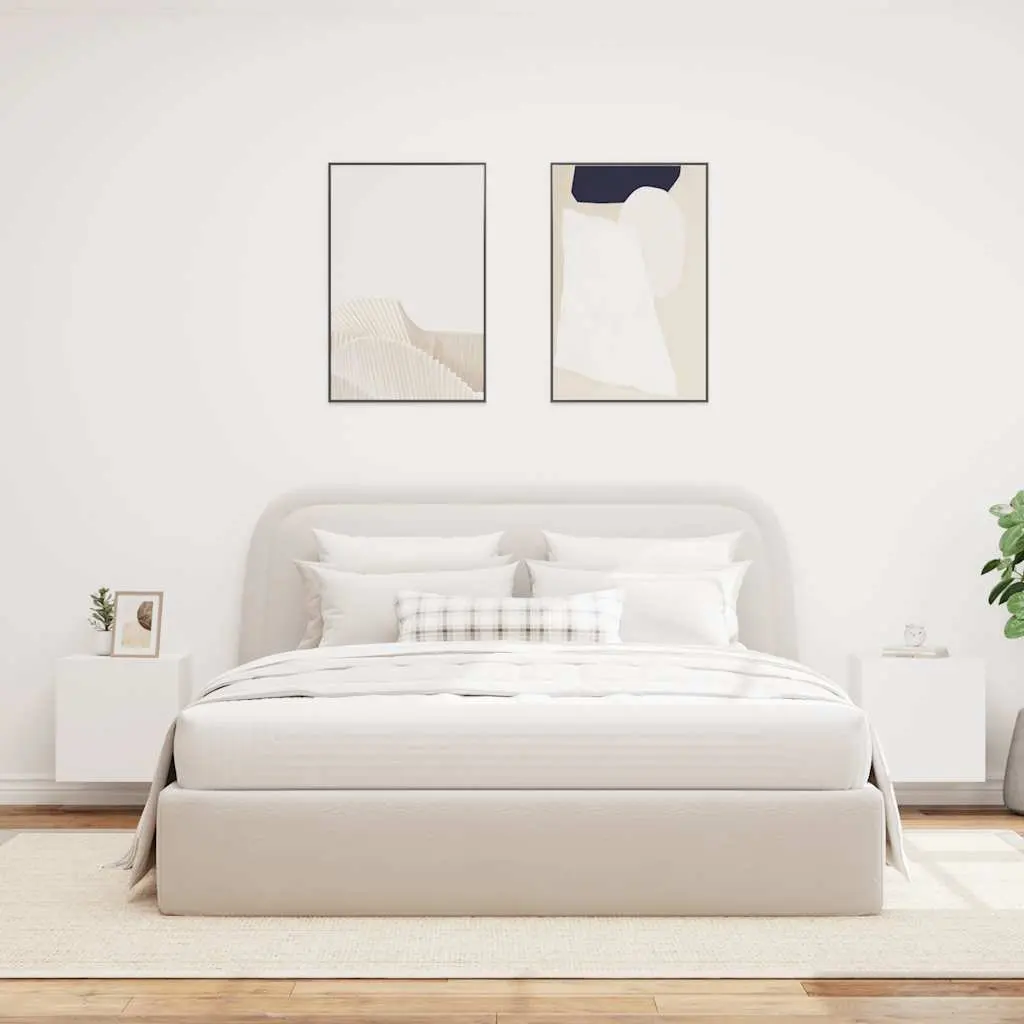 White Floating TV Wall Cabinets Set with LED Lights