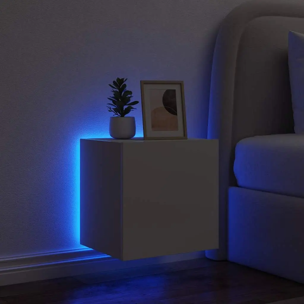 White Floating TV Wall Cabinets Set with LED Lights