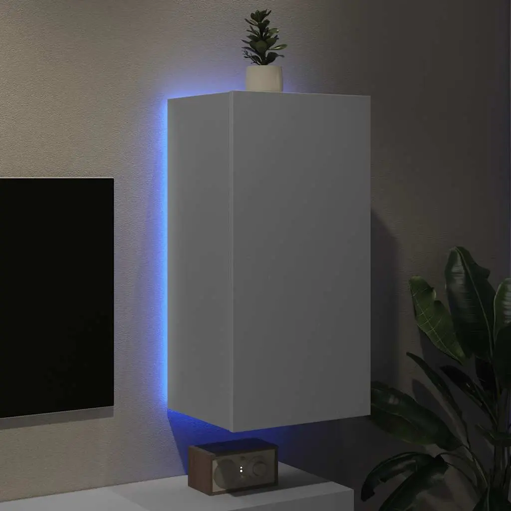 TV Wall Cabinet for Living Room White Floating Media Unit with RGB LED Lights 40.5 x 35 x 80 cm