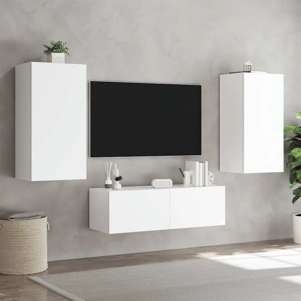 TV Wall Cabinet for Living Room White Floating Media Unit with RGB LED Lights 40.5 x 35 x 80 cm