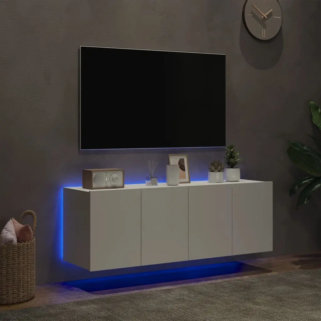 TV Wall Cabinets with RGB LED Lights 2 pcs White Floating Storage Unit
