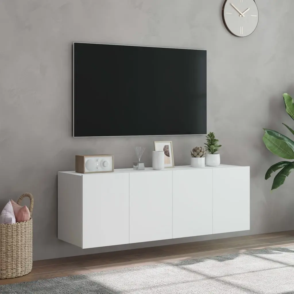 TV Wall Cabinets with RGB LED Lights 2 pcs White Floating Storage Unit