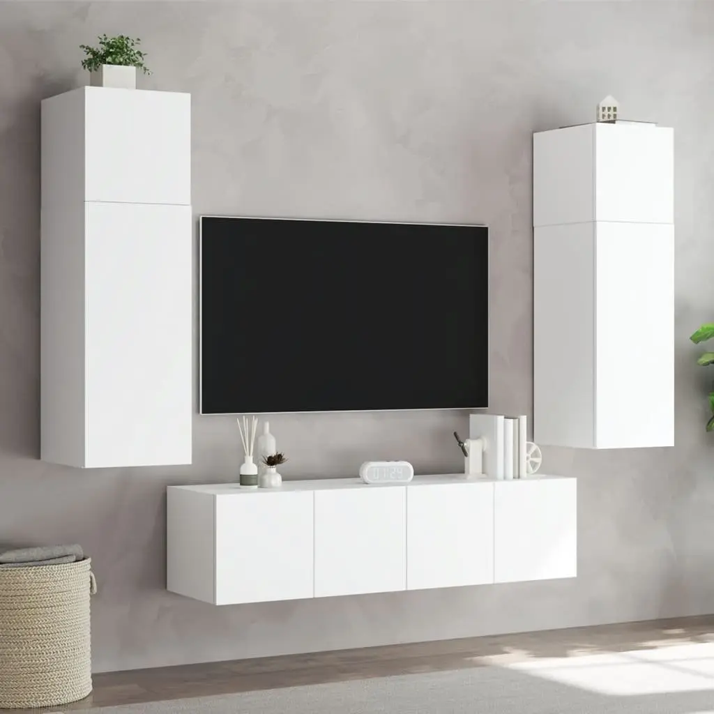 White LED TV Wall Cabinet