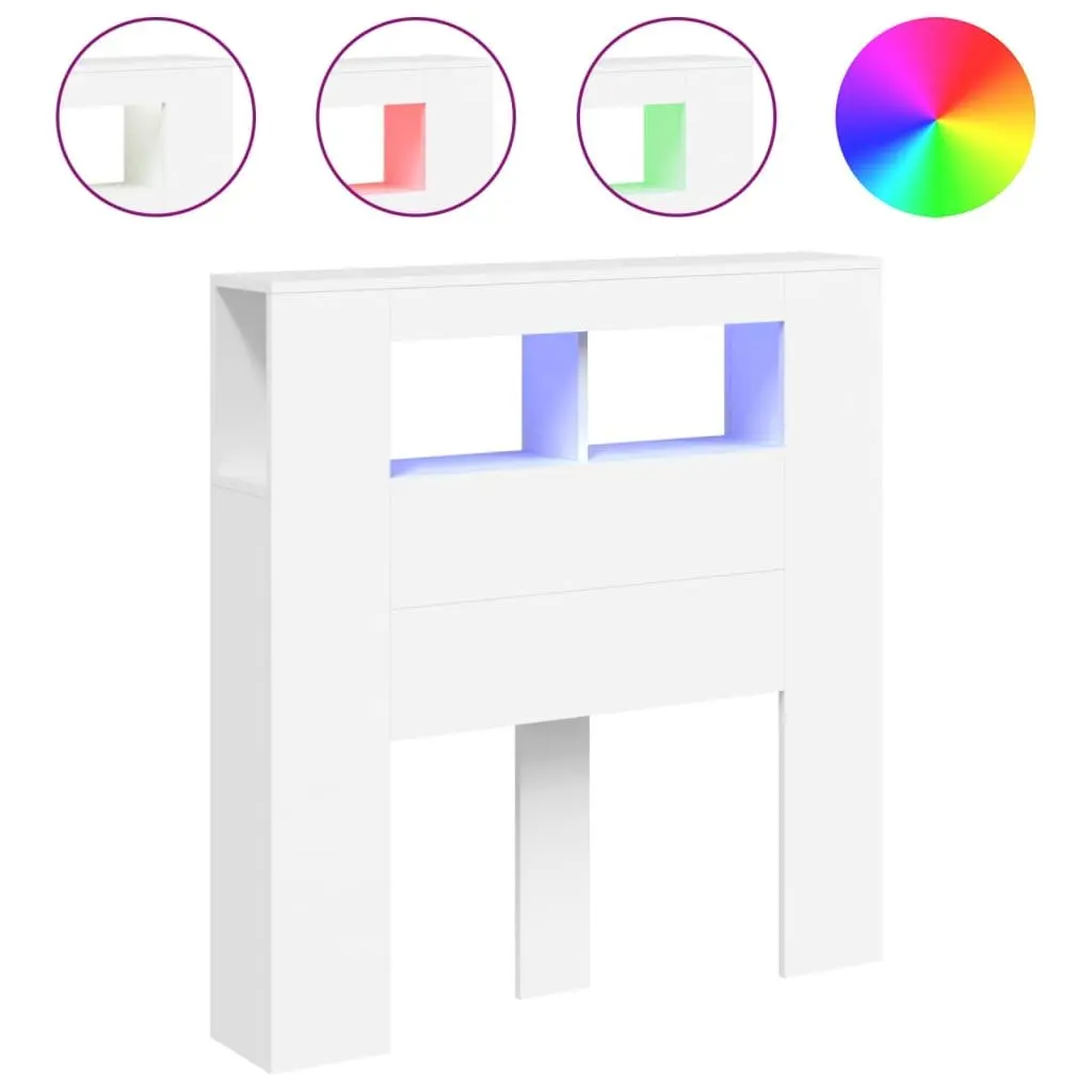 LED Headboard White 100cm Modern Bedroom Engineered Wood RGB Lights Wall Mount