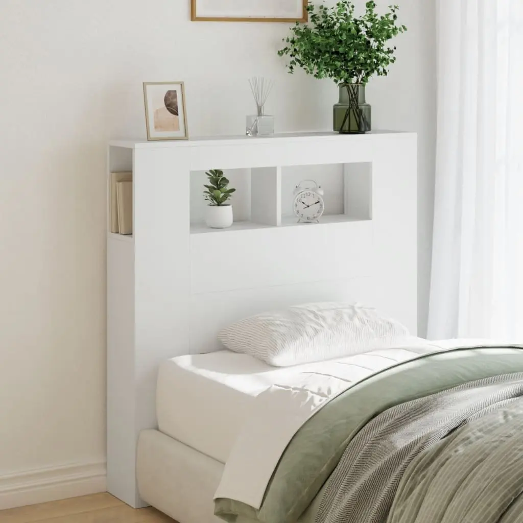 LED Headboard White 100cm Modern Bedroom Engineered Wood RGB Lights Wall Mount