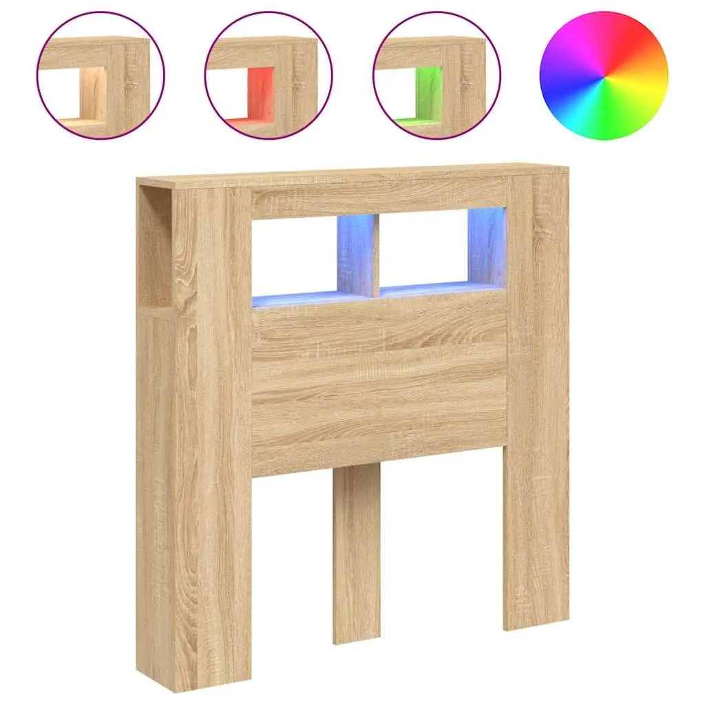 LED Headboard Bedroom Engineered Wood Brown Size 100 x 18.5 x 103.5 cm RGB Lights
