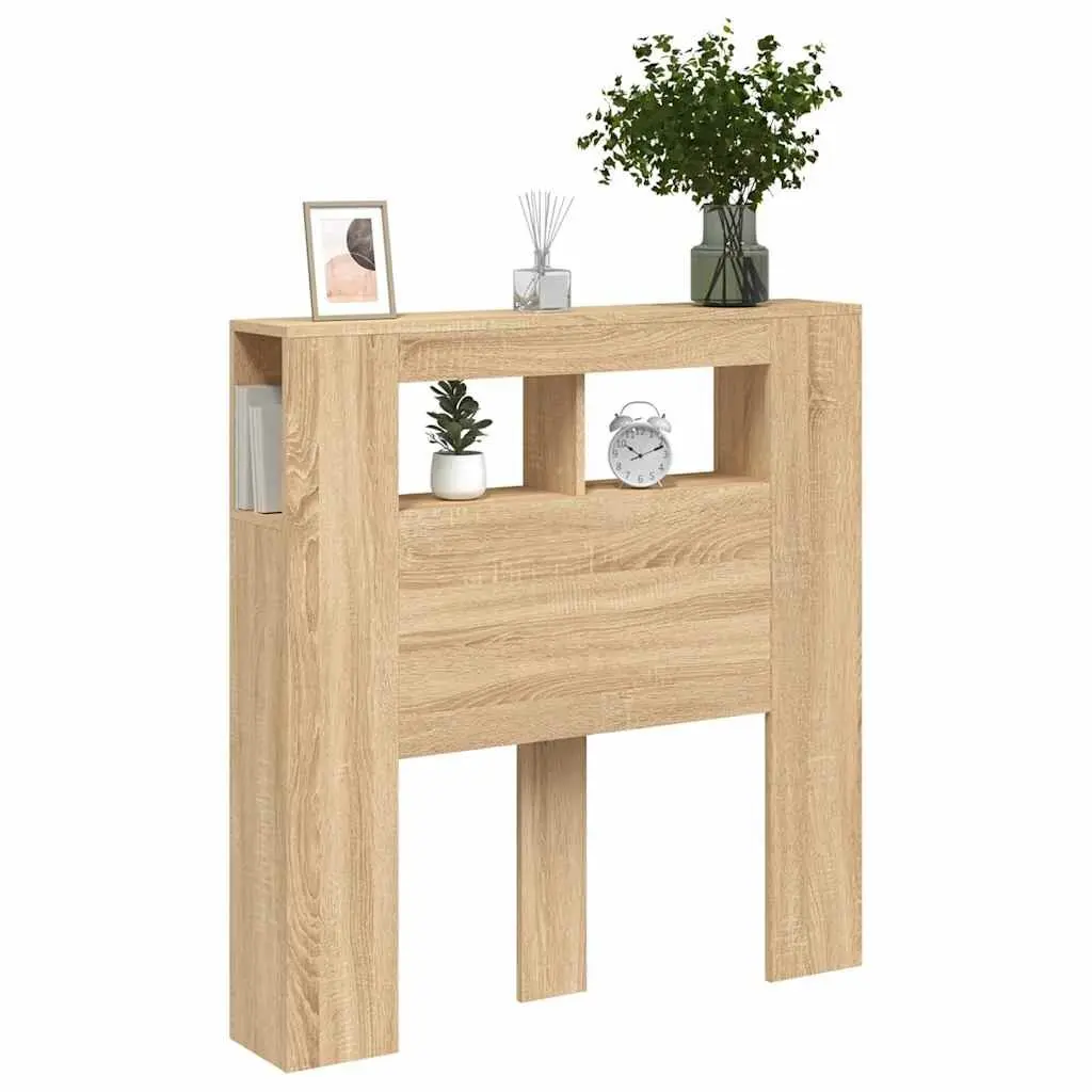 LED Headboard Bedroom Engineered Wood Brown Size 100 x 18.5 x 103.5 cm RGB Lights