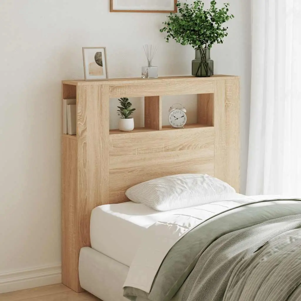 LED Headboard Bedroom Engineered Wood Brown Size 100 x 18.5 x 103.5 cm RGB Lights