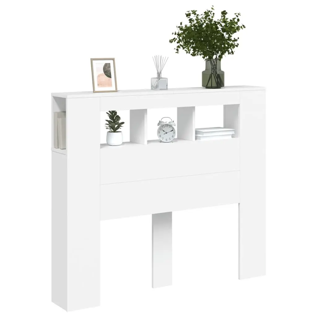 LED Headboard 120cm White Engineered Wood Bedroom Backrest Storage Display