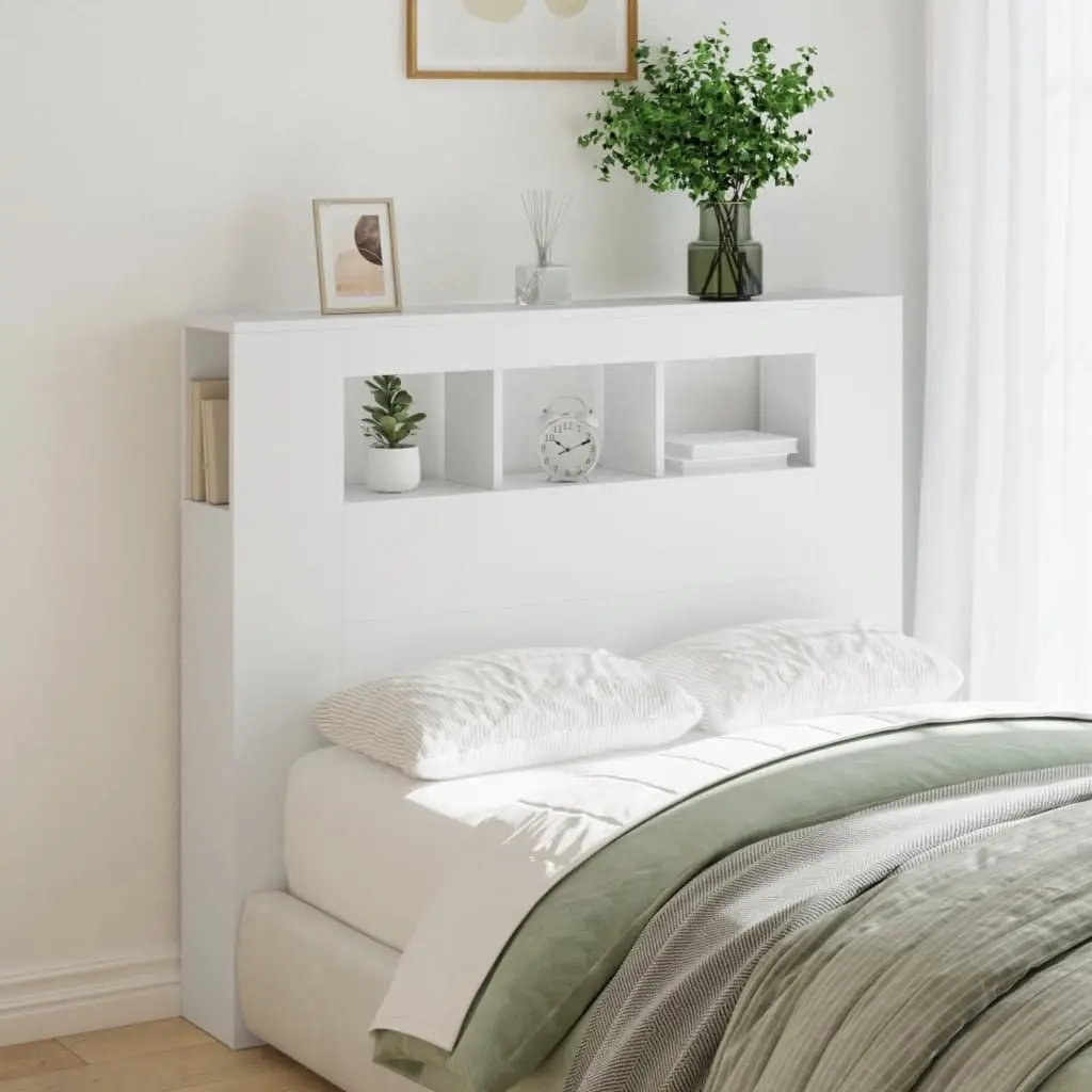 LED Headboard 120cm White Engineered Wood Bedroom Backrest Storage Display