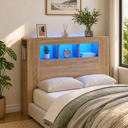 120cm Brown LED Headboard with Built-in Storage