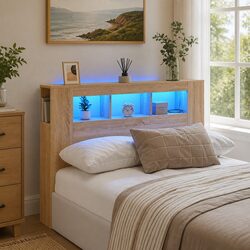 140 cm Brown LED Headboard Made from Engineered Wood