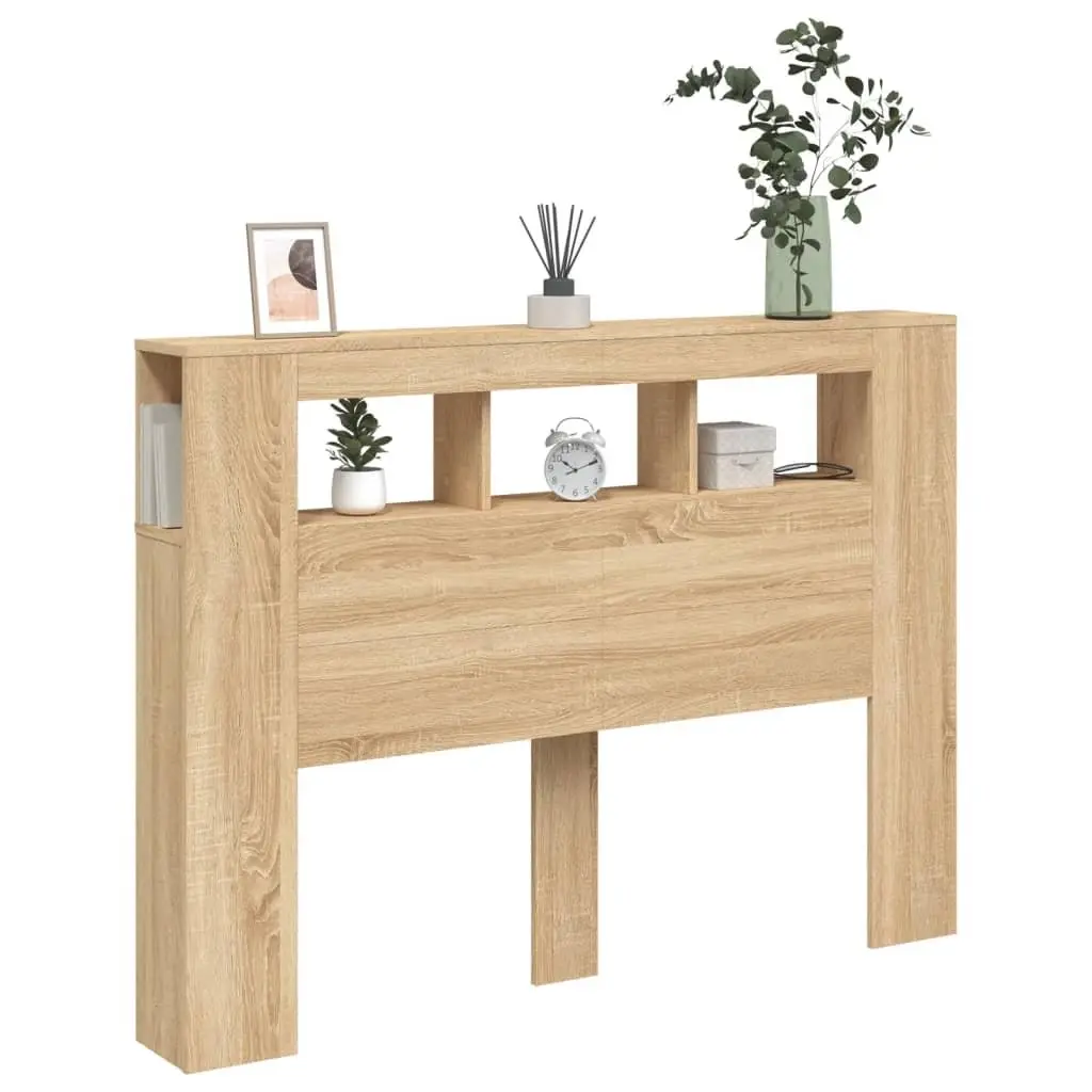 LED Headboard Bedroom 140 cm Brown Engineered Wood Modern Furniture