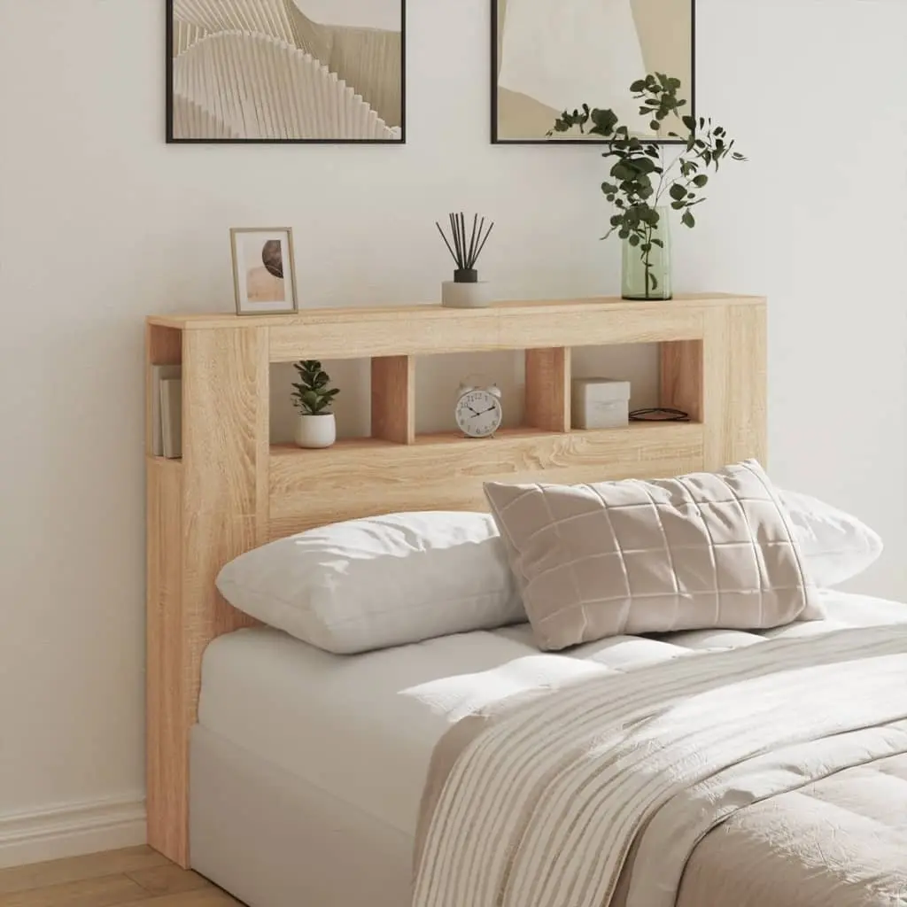 LED Headboard Bedroom 140 cm Brown Engineered Wood Modern Furniture