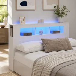 LED Headboard 160cm with Engineered Wood in White
