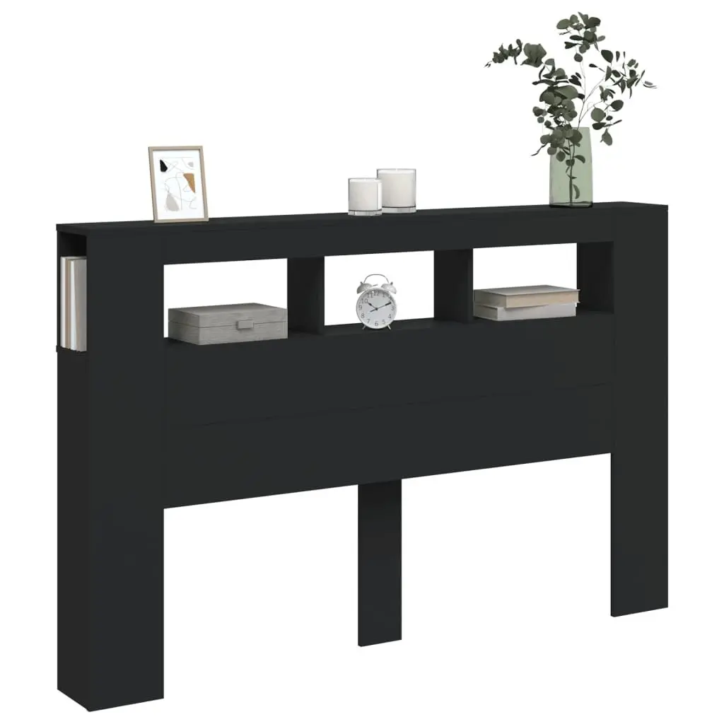 LED Headboard 160 cm Black Engineered Wood Modern Bedroom Bed Header with RGB
