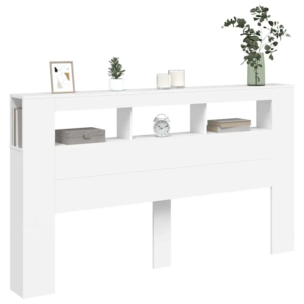 LED Headboard White 180cm Bedroom Engineered Wood RGB Lights Storage Top