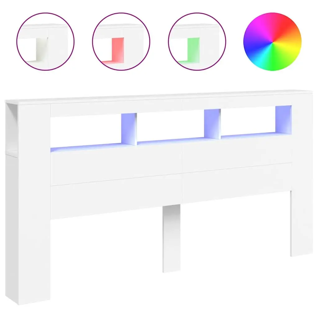 LED Headboard White 200cm Engineered Wood Bed Frame Modern Bedroom Furniture