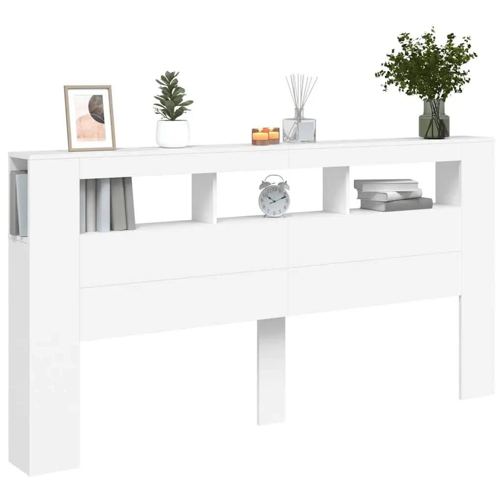 LED Headboard White 200cm Engineered Wood Bed Frame Modern Bedroom Furniture