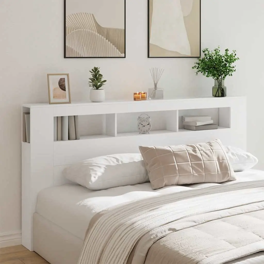 LED Headboard White 200cm Engineered Wood Bed Frame Modern Bedroom Furniture