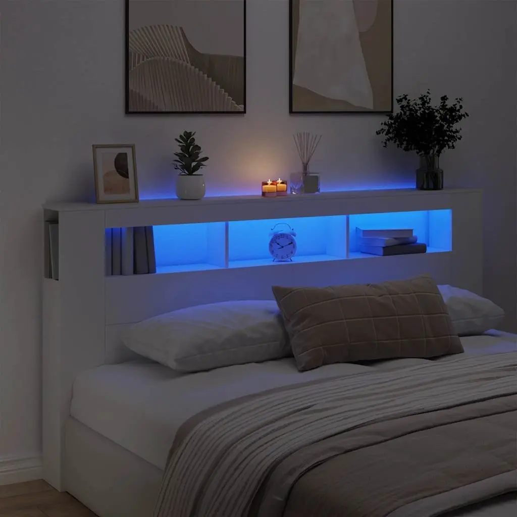 LED Headboard White 200cm Engineered Wood Bed Frame Modern Bedroom Furniture