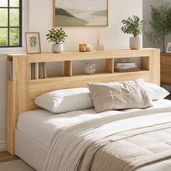 200cm Brown LED Headboard with RGB Lights & Storage