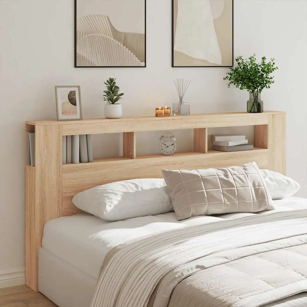 200cm Brown LED Headboard with RGB Lights & Storage