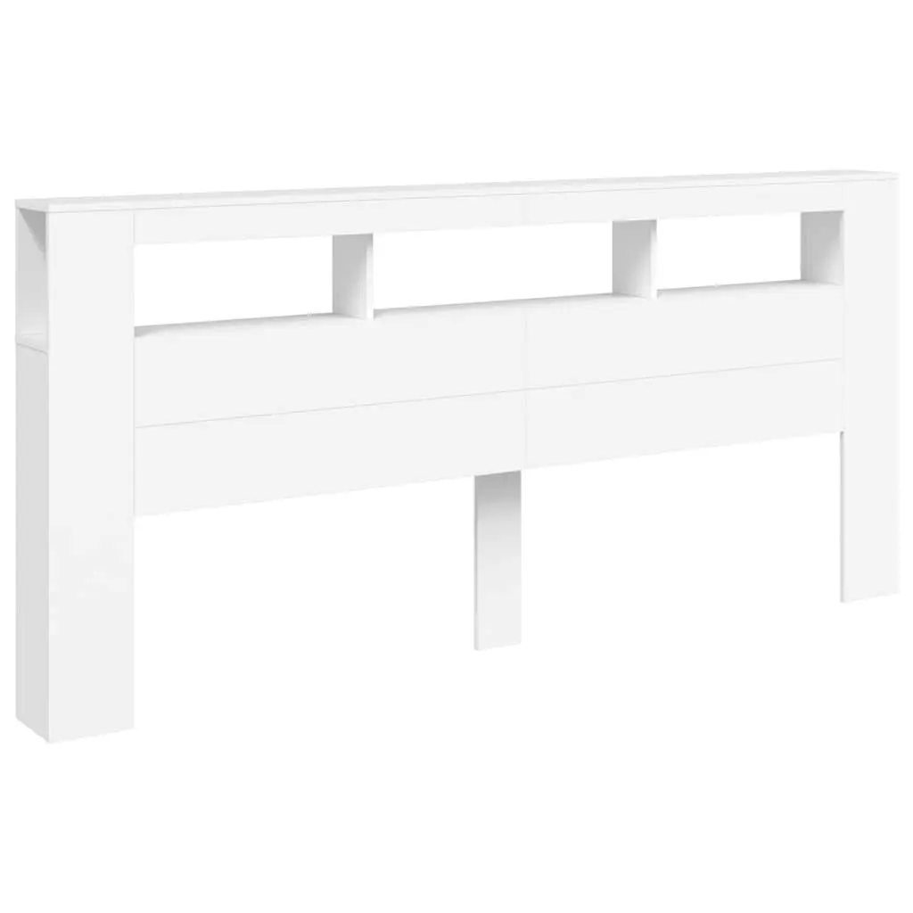 LED Headboard 220 cm White Modern Bedroom Engineered Wood RGB Lighting Storage