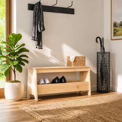 Brown Hall Bench Made of Solid Pine Wood 100x28x45cm